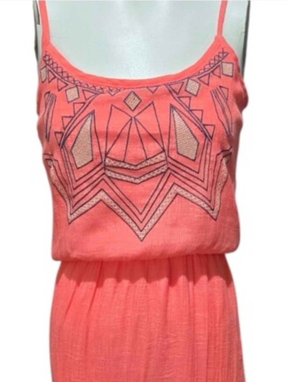 BCX Coral Embroidered Maxi Dress XS Boho Geometric Spaghetti Strap